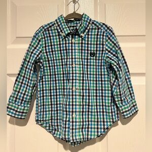 Chaps Boys 2T Blue & Green Plaid Button Down Long Sleeve Preppy Classic Toddler